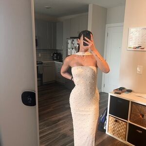 Oh Polly Strapless Cream Dress